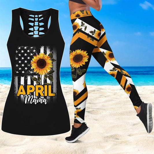 April Mama Sunflower Hollow Tanktop Leggings, Sports Clothes Style Hippie For Women, Gift For Yoga Lovers