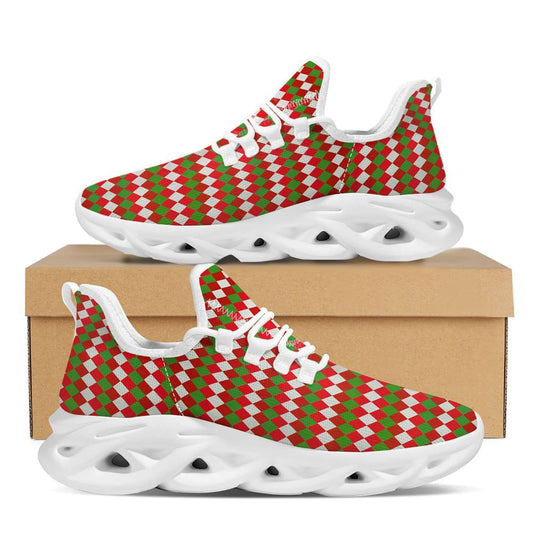 Argyle Christmas Themed Print Pattern White Max Soul Shoes For Men & Women, Best Running Shoes, Christmas Shoes Gift, Winter Sneakers