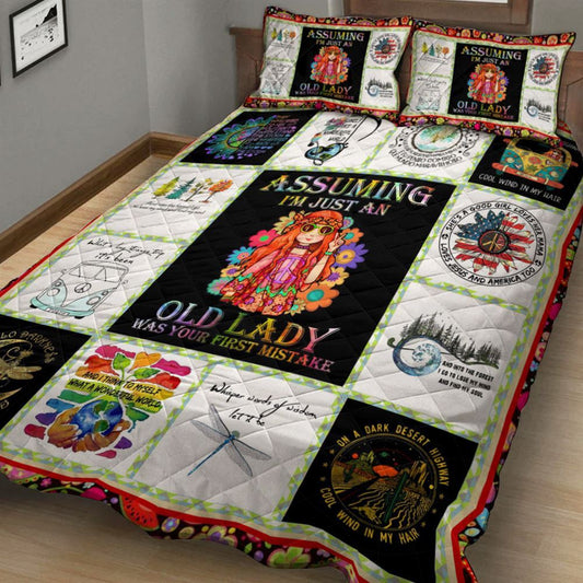 Assuming I'M Just An Old Lady Was Your First Mistake Quilt Bedding Set, Boho Bedding Set, Soft Comfortable Quilt, Hippie Home Decor