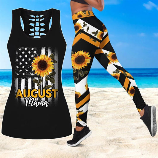 August Mama Sunflower Hollow Tanktop Leggings, Sports Clothes Style Hippie For Women, Gift For Yoga Lovers