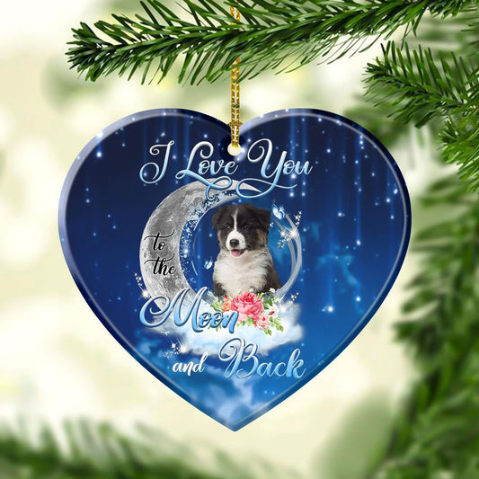 Australian Shepherd I Love You To The Moon And Back Heart Shape Ornament, Christmas Tree Decoration, Christmas Ornaments 2023