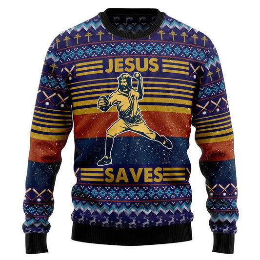 Baseball Jesus Save Ugly Christmas Sweater, Christian Sweater, God Gift, Gift For Christian, Jesus Winter Fashion