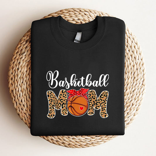 Basketball Mom Leopard Messy Bun Game Day Funny Mothers Day Sweatshirt, Mother's Day Sweatshirt, Mother's Day Gift, Mommy Shirt