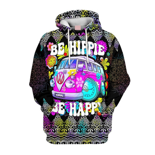 Be Happy Be Hippie Cool Pattern Car All Over Print 3D Hoodie For Men And Women, Hippie Gifts, Hippie Hoodie, Hippie Clothes