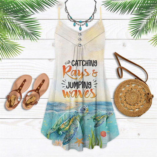 Beach Catching Rays And Jumping Waves Spaghetti Strap Summer Dress For Women On Beach Vacation, Hippie Dress, Hippie Beach Outfit