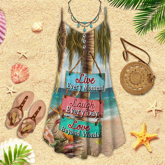 Beach Live Laugh Love Spaghetti Strap Summer Dress For Women On Beach Vacation, Hippie Dress, Hippie Beach Outfit