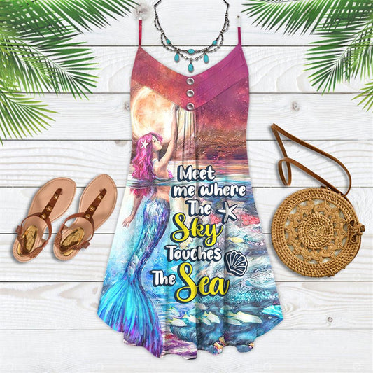 Beach Mermaid Meet Me When The Sky Touches The Sea Spaghetti Strap Summer Dress For Women On Beach Vacation, Hippie Dress, Hippie Beach Outfit