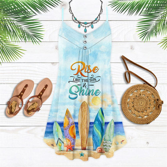 Beach Rise Like The Sun And Shine Spaghetti Strap Summer Dress For Women On Beach Vacation, Hippie Dress, Hippie Beach Outfit