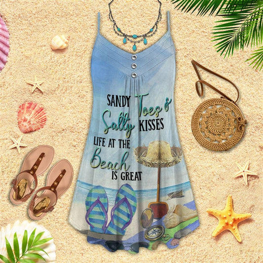 Beach Sandy Toes Spaghetti Strap Summer Dress For Women On Beach Vacation, Hippie Dress, Hippie Beach Outfit