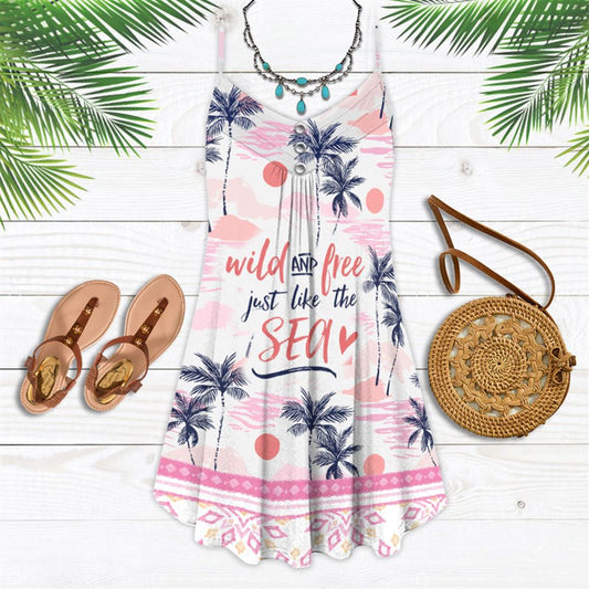 Beach Travel Wild And Free Coconut Tree Spaghetti Strap Summer Dress For Women On Beach Vacation, Hippie Dress, Hippie Beach Outfit