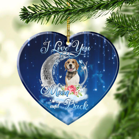 Beagle I Love You To The Moon And Back Heart Shape Ornament, Christmas Tree Decoration, Christmas Ornaments 2023