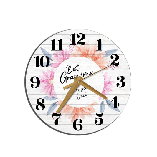 Best Grandma Floral Birthday Mother's Day Gift Personalised Wooden Clock, Mother's Day Wooden Clock, Gift For Mom