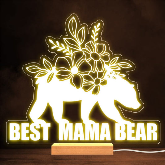 Best Mama Bear Flowers Mother's Day Mum Gift Warm Lamp Night Light, Mother's Day Lamp, Mother's Day Night Light