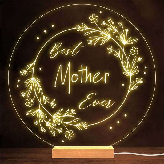 Best Mother Ever Line Art Wildflower Mother's Day Gift Night Light, Mother's Day Lamp, Mother's Day Night Light