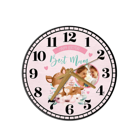 Best Mum Birthday Gift Deer Photo Personalised Wooden Clock, Mother's Day Wooden Clock, Memorial Day Gift