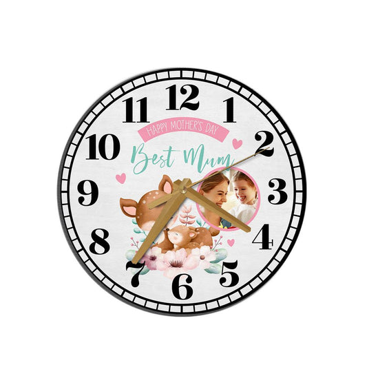 Best Mum Mother's Day Gift Deer Photo Grey Personalised Wooden Clock, Mother's Day Wooden Clock, Memorial Day Gift