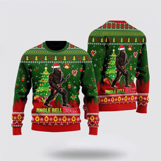 Bigfoot Playing Guitar Jingle Bell Rock Ugly Christmas Sweater, Ugly Sweater For Men And Women, Christmas Gift, Christmas Fashion
