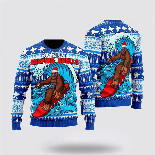 Bigfoot Surfing Swells Ugly Christmas Sweater, Ugly Sweater For Men And Women, Christmas Gift, Christmas Fashion