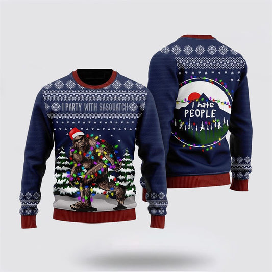 Bigfoot Ugly Sweater, I Party With Sasquatch Camping Pattern Christmas Ugly Sweater, Ugly Sweater For Men And Women, Christmas Gift, Christmas Fashion