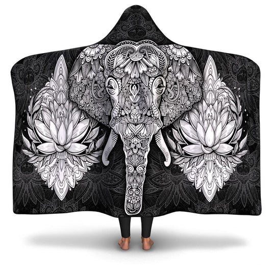 Black Elephant Mandala Hooded Blanket, In Style Boho, Hippie, Bohemian, Bohemian Blanket, Boho Hooded Cloak