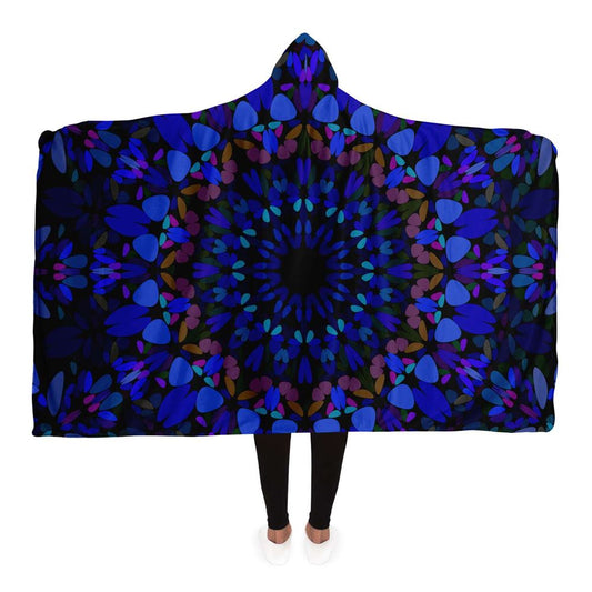 Blue Ornate Floral Mandala Hooded Blanket, In Style Boho, Hippie, Bohemian, Bohemian Blanket, Boho Hooded Cloak