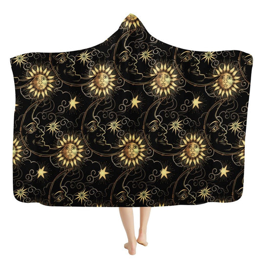 Boho Sun And Moon Pattern Hooded Blanket, In Style Boho, Hippie, Bohemian, Bohemian Blanket, Boho Hooded Cloak