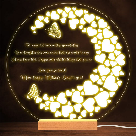 Butterflies And Hearts Poem For mother Gift Lamp Night Light, Mother's Day Lamp, Mother's Day Night Light