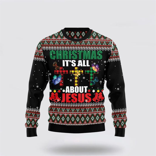 Butterfly All About Jesus Ugly Christmas Sweater, Christian Sweater, God Gift, Gift For Christian, Jesus Winter Fashion