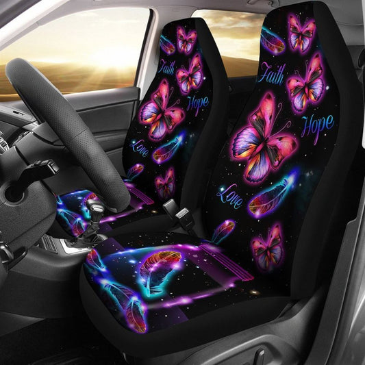 Christian Car Seat Cover, Faith Hope Love Butterfly In Dark Car Seat Covers, Jesus Towel Car Seat Cover, Front Car Seat Cover