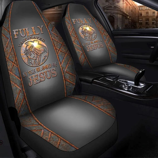 Christian Car Seat Cover, Fully Vaccinated By The Blood Of Jesus Car Seat Cover, Jesus Towel Car Seat Cover, Front Car Seat Cover