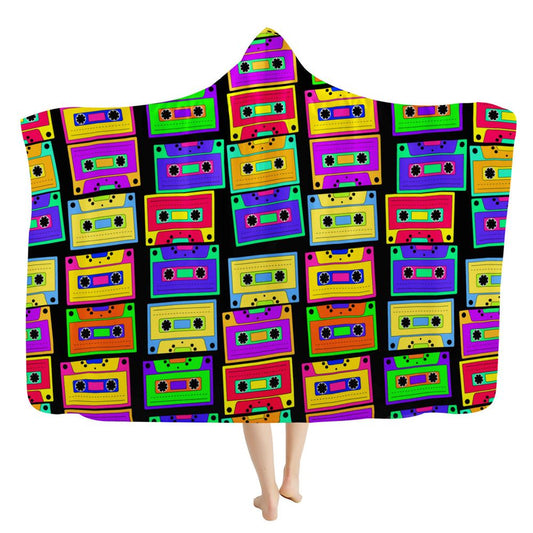 Colorful Cassette Tapes Hooded Blanket, In Style Boho, Hippie, Bohemian, Bohemian Blanket, Boho Hooded Cloak