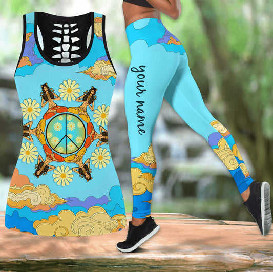 Custom Hippie Free Spirit Hollow Tanktop Leggings, Sports Clothes Style Hippie For Women, Gift For Yoga Lovers