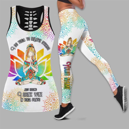 Custom Yoga Lover Queen Mandala Hippie Hollow Tanktop Leggings, Sports Clothes Style Hippie For Women, Gift For Yoga Lovers