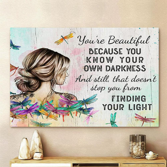Finding Your Light Canvas Wall Art - Hippie Dragonfly Wall Art - Encouraging Gifts For Women