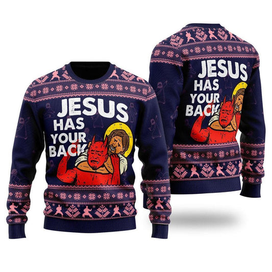 Funny Jesus Has Your Back Ugly Christmas Sweater For Men & Women, Christian Sweater, God Gift, Gift For Christian, Jesus Winter Fashion