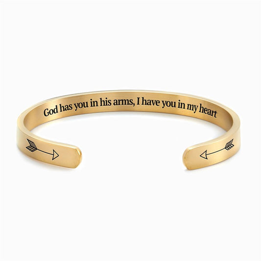 God Has You In His Arms, I Have You In My Heart Personalized Cuff Bracelet, Christian Bracelet For Women, Bible Jewelry, Mother's Day Jewelry