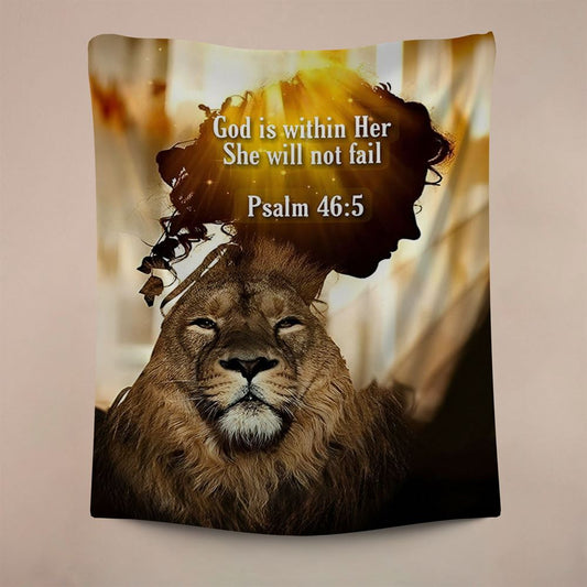 God Is Within Her She Will Not Fail Lion Tapestry, Lion Tapestry Art, Christian Inspirational Tapestry, Christian Wall Decor, Religious Home Decor