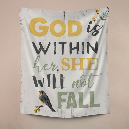 God Is Within Her She Will Not Fall Tapestry Wall Art, Christian Wall Decor, Religious Home Decor