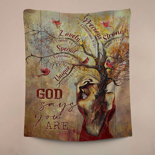 God Say You Are Beautiful Girl Red Cardinal Tapestry, Christian Wall Art, Christian Wall Decor, Religious Home Decor