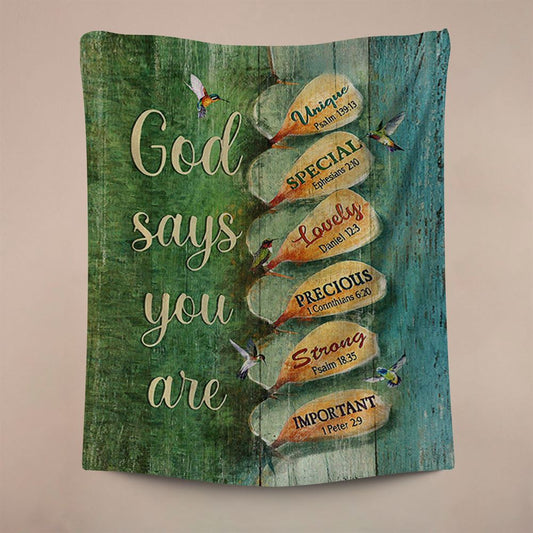 God Say You Are Hummingbirds Cactus Tapestry Art, Christian Wall Decor, Religious Home Decor