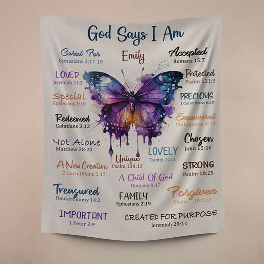 God Says About You Personalized Tapestry Wall Art, Bible Verse Gift For Women Of God, Christian Wall Decor, Religious Home Decor