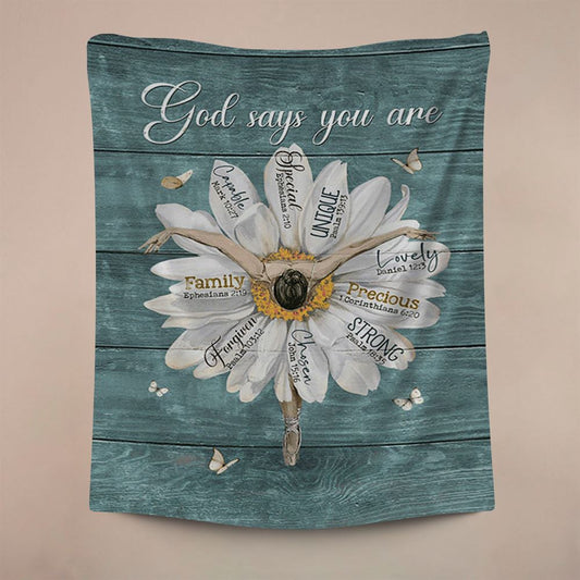 God Says You Are Ballet Dancer White Daisy White Butterfly Tapestry Wall Art, Christian Wall Decor, Religious Home Decor