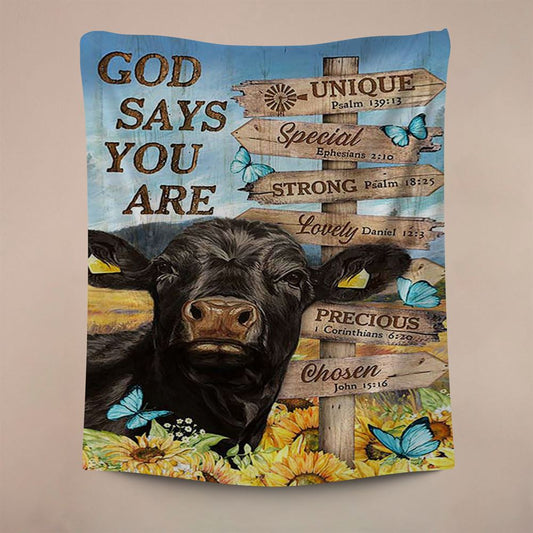 God Says You Are Black Cow Sunflower Field Tapestry Wall Art, Inspirational Art, Christian Home Decor, Christian Wall Decor, Religious Home Decor