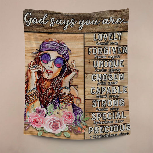 God Says You Are Boho Hippie Tapestry Wall Art, Encouragement Gifts For Women Girls Teens Bedroom, Christian Wall Decor, Religious Home Decor