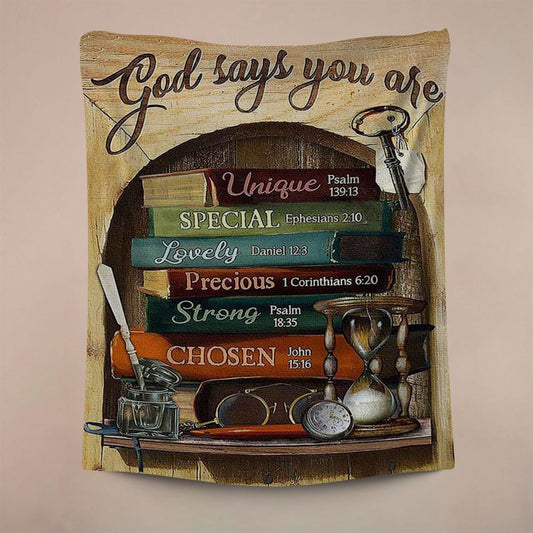 God Says You Are Book Glasses Tapestry Art, Christian Art, Christian Wall Decor, Religious Home Decor