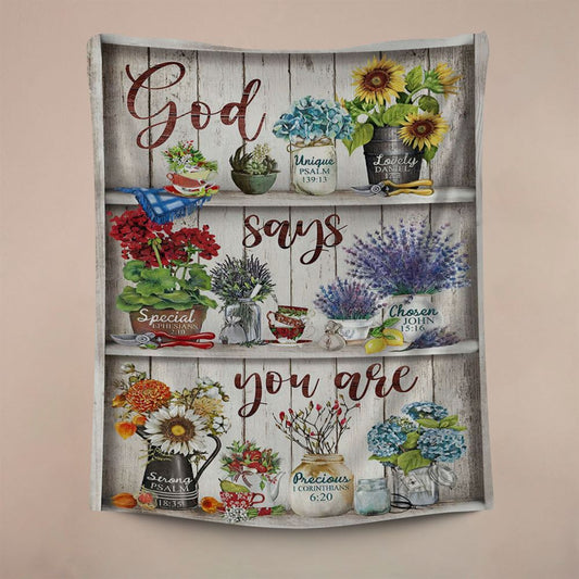 God Says You Are Flower Tapestry Wall Art, Christian Wall Tapestry, Religious Tapestry, Christian Wall Decor, Religious Home Decor