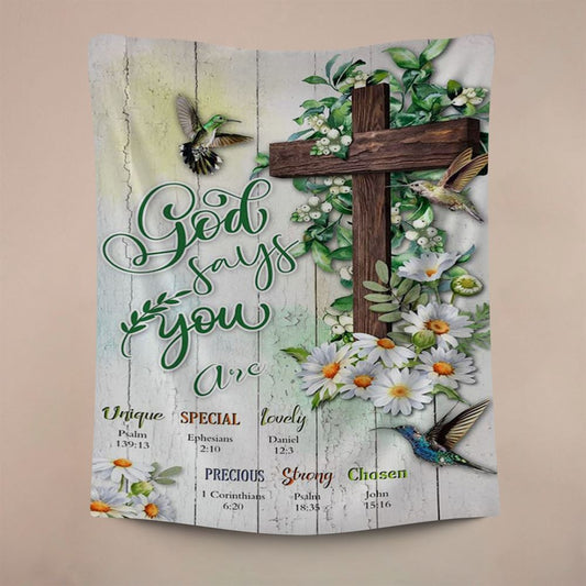 God Says You Are Hummingbird Daisy Tapestry Wall Art Wall Art Decor, Christian Wall Decor, Religious Home Decor