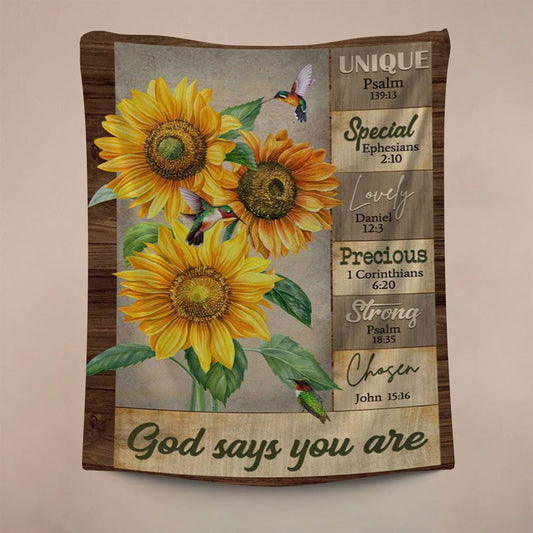 God Says You Are Hummingbird Sunflower Christian Tapestry, Christian Wall Decor, Religious Home Decor