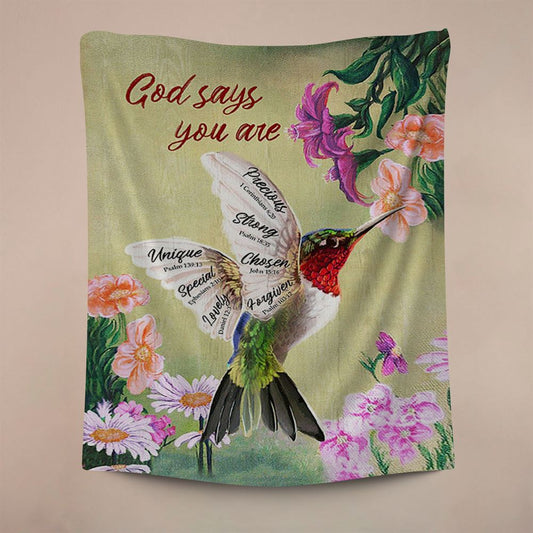 God Says You Are Hummingbird Tapestry Art, Christian Wall Decor, Religious Home Decor