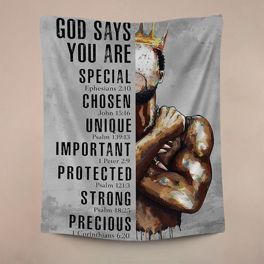 God Says You Are Motivational Black Tapestry Art, African American Wall Art, Christian Wall Decor, Religious Home Decor
